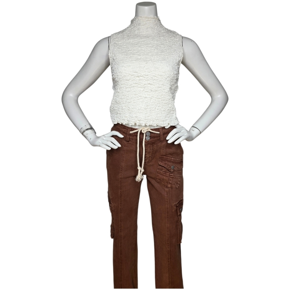 NWT Risen Espresso Brown Cargo Jeans High Rise Straight Leg Utility Size 0/24